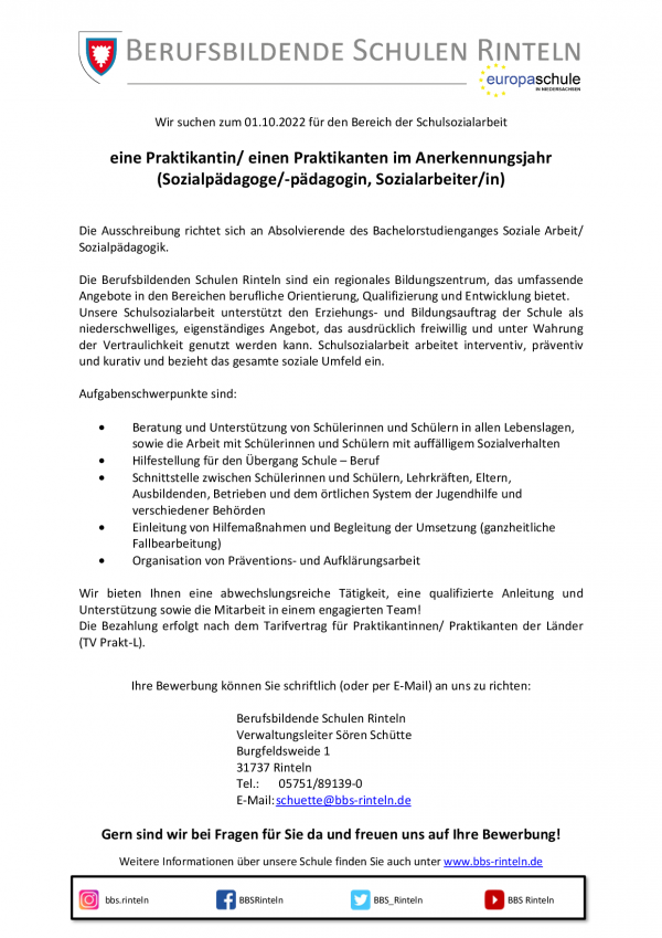 Ausschreibung Schulsozialarbeit 1